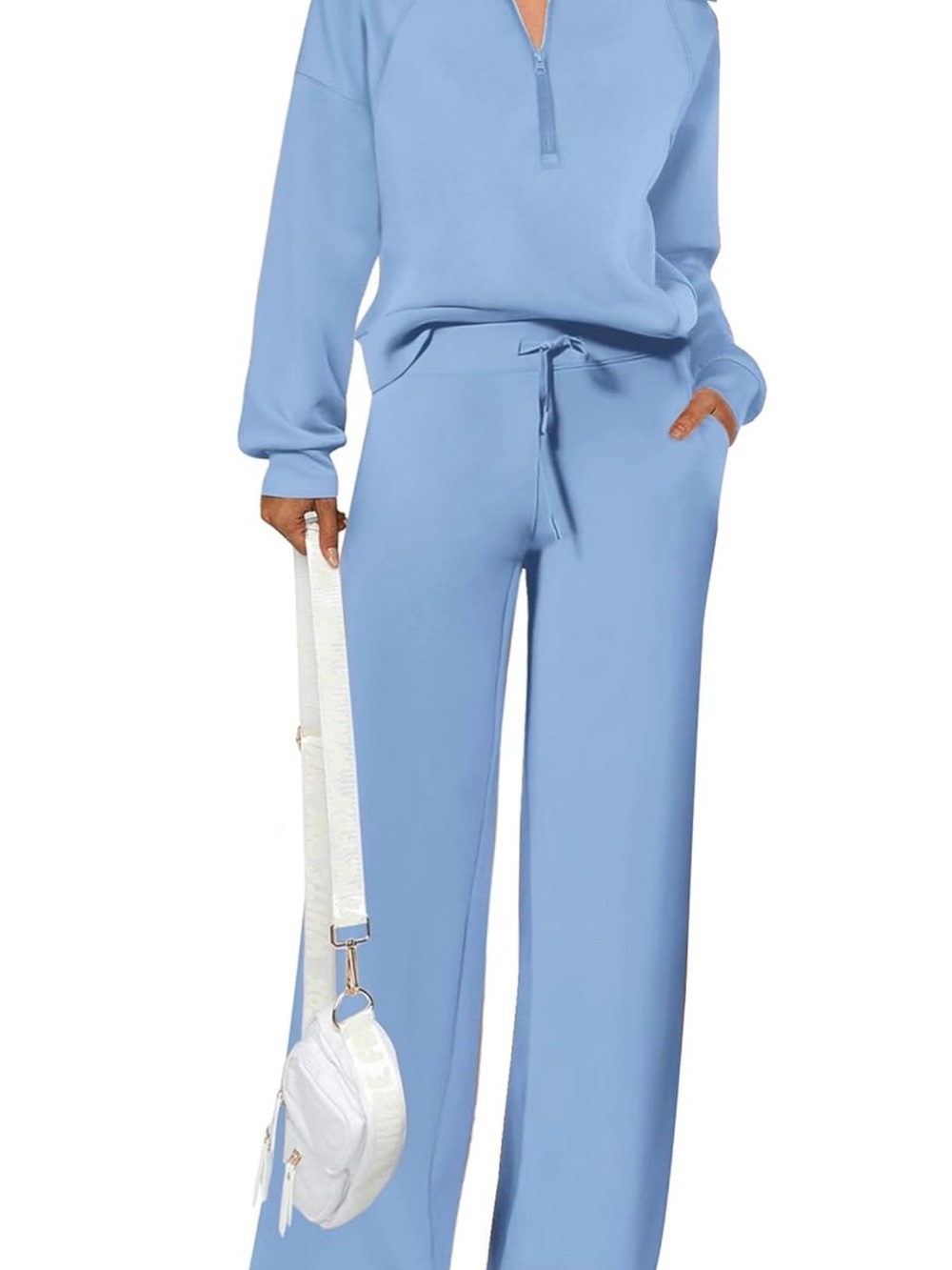 Women’s Casual Half-Zip Sweatshirt and Wide Leg Pants Lounge Set